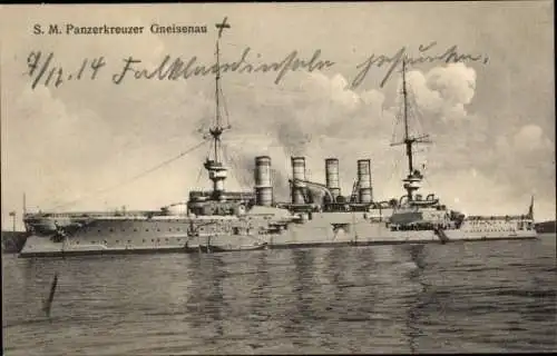 Ak Deutsches Kriegsschiff, SMS Gneisenau, Panzerkreuzer, Kaiserliche Marine, GLK