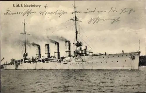 Ak Deutsches Kriegsschiff, SMS Magdeburg, Kleiner Kreuzer, Kaiserliche Marine, GLK