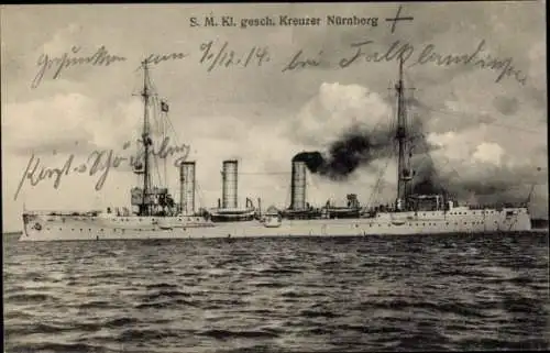 Ak Deutsches Kriegsschiff, SMS Nürnberg, Kleiner geschützter Kreuzer, Kaiserliche Marine, GLK