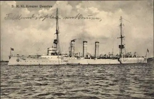 Ak Deutsches Kriegsschiff SMS Dresden, Kleiner Kreuzer, Kaiserliche Marine, GLK