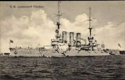 Ak Deutsches Kriegsschiff, SMS Preußen, Linienschiff, Kaiserliche Marine, GLK