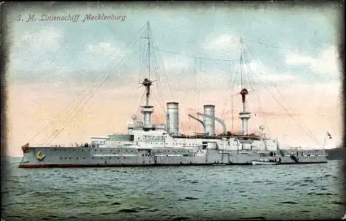 Ak Deutsches Kriegsschiff, SMS Mecklenburg, Linienschiff, Kaiserliche Marine, GLK