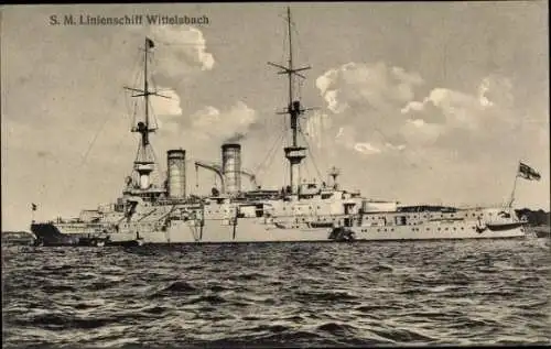 Ak Deutsches Kriegsschiff SMS Wittelsbach, Linienschiff, Kaiserliche Marine, GLK