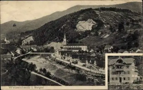 Ak Weisenbach im Murgtal Schwarzwald, Gesamtansicht, Gasthaus zum Hirsch