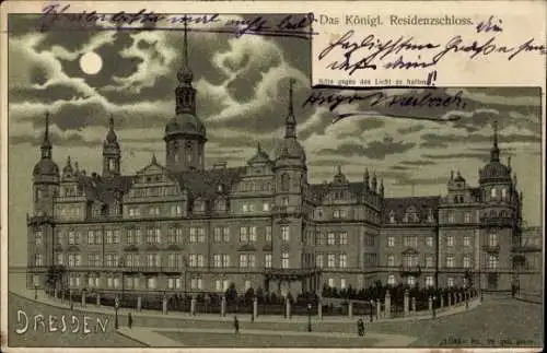 Mondschein Litho Dresden Altstadt, Königliches Residenzschloss