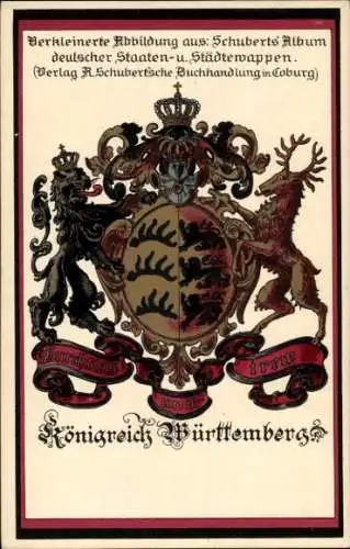 Wappen Ak Königreich Württemberg, Schuberts-Album, Deutsche Staaten- und Städtewappen