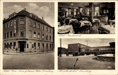 Ak Duisburg im Ruhrgebiet, Hotel Restaurant Zum goldenen Hahn, Bahnhof