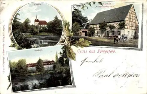 Ak Königsfeld Sachsen, Gasthof Vergissmeinnicht, Kirche, Schloss