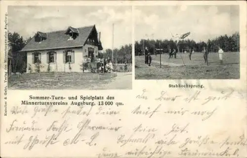 Ak Augsburg in Schwaben, Sommer-Turn- und Spielplatz des Männerturnvereins, Stabhochsprung