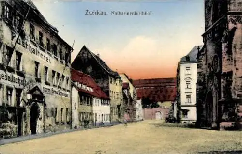 Ak Zwickau in Sachsen, Katharinenkirchhof, Posthalterei