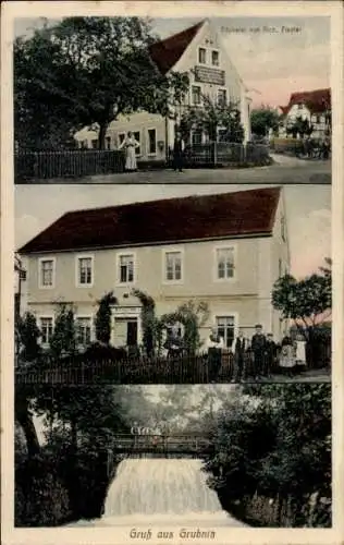 Ak Grubnitz Stauchitz in Sachsen, Bäckerei Rich. Fiedler, Haus, Kinder