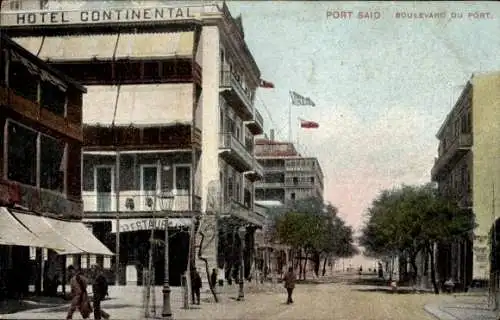 Ak Port Said Ägypten, Boulevard du Port, Blick auf das Hotel Continental