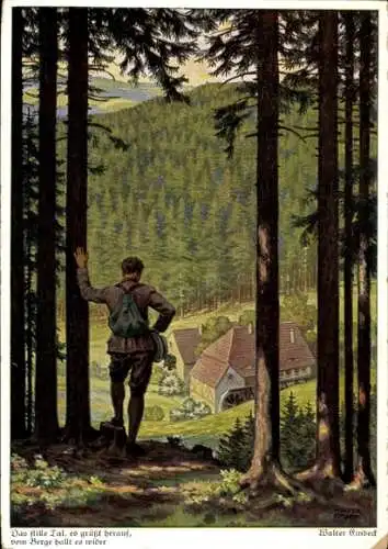 Künstler Ak Einbeck W., Das stille Tal, Mann im Wald