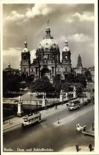 Ak Berlin Mitte, Schlossbrücke, Dom, Busse