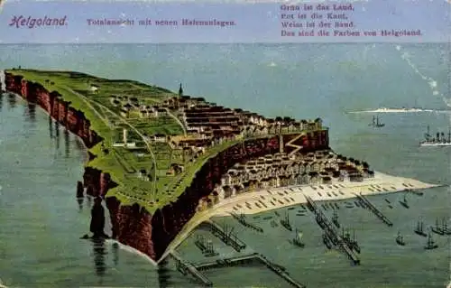 Ak Helgoland, Totalansicht mit neuen Hafenanlagen