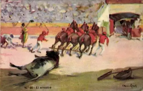 Künstler Ak Ruano Llopis, Carlos, El arrastre, Corrida de Toros