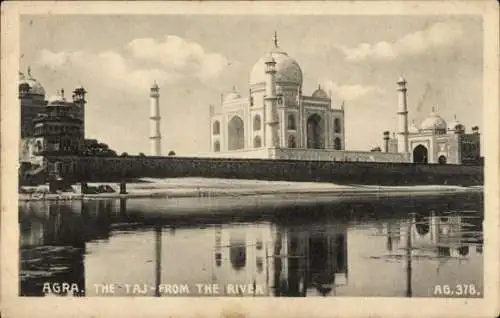Ak Agra Indien, Taj Mahal vom Fluss gesehen