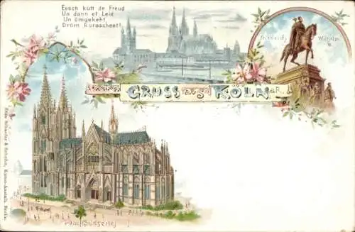 Litho Köln am Rhein, Friedrich Wilhelm-Denkmal, Dom