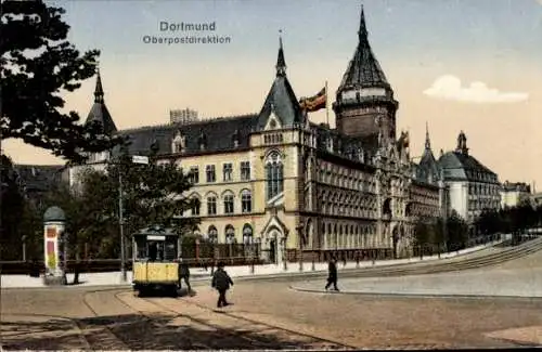 Ak Dortmund im Ruhrgebiet, Oberpostdirektion, Straßenbahn