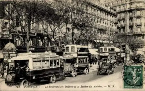Ak Paris IX, Boulevard des Italians, Busbahnhof