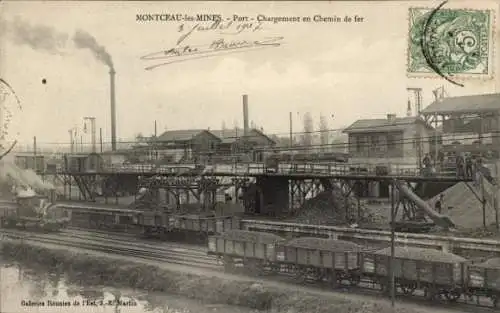 Ak Montceau les Mines Saône et Loire, der Hafen, Verladung per Bahn
