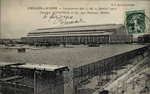 Ak Chalon sur Saône Saône et Loire, Werften Schneider et Cie, Überschwemmungen Januar 1910