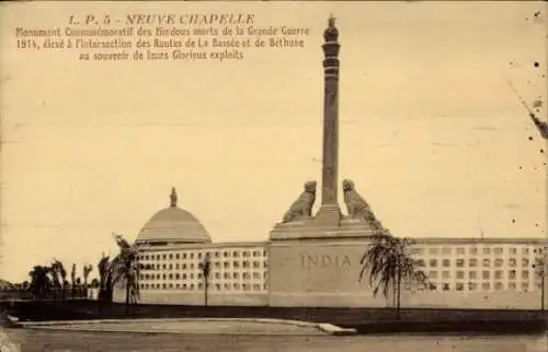 Ak Neuve Chapelle Pas de Calais, Monument Conmmemoratif des Hindous morts de la Grande Guerre