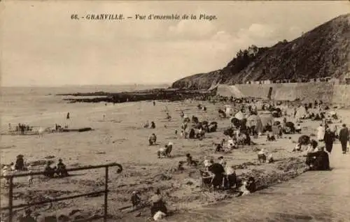Ak Granville Manche, Vue d'ensemble de la Plage