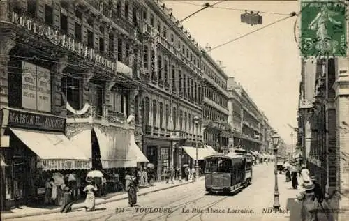 Ak Toulouse Haute Garonne, Rue Alsace Lorraine, Straßenbahn