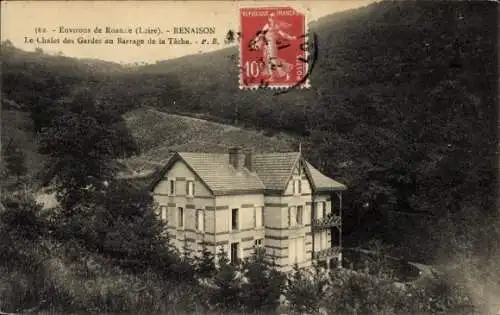 Ak Renaison Loire, Chalet des Gardes au Barrage de la Tache