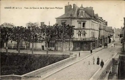 Ak Segré Maine et Loire, Vues du Quai et de la Rue Louis Philippe