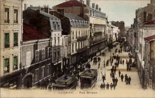 Ak Roanne Loire, Rue Brison, Straßenbahn