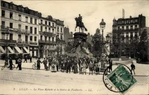 Ak Lille Nord, Place Richebe, Statue de Faidherbe
