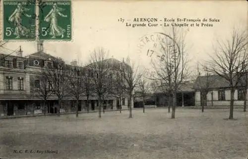 Ak Alencon Orne, Ecole St. Francois de Sales, La grande Cour, Chapelle et le Preau