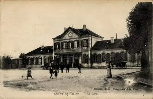 Ak Crépy en Valois Oise, Gare