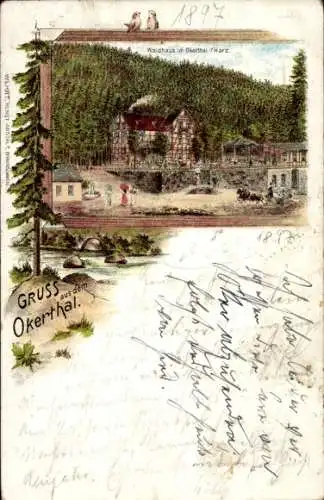 Ak Oker Goslar am Harz, Okertal, Haus, Wald, Kutsche