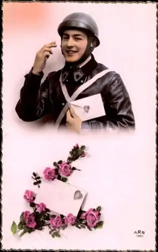 Ak Französischer Soldat in Uniform mit einem Liebesbrief, Soldatenliebe