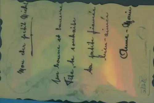 Zelluloid Ak Liebespaar, Blumen, Stoffschleife