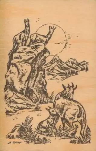 Holz Künstler Ak Tniry, Felsen, Ziegen, Jungtier