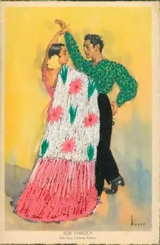 Seidenstick Künstler Ak Spanische Tracht, Tanzpaar