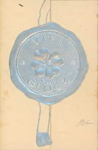 Präge Klapp Ak Glückwunsch Silberne Hochzeit, Glücksklee, Siegel