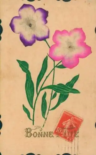 Präge Stoff Ak Glückwunsch Neujahr, Blumen