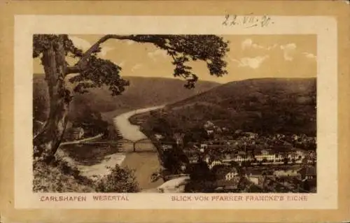 Ak Bad Karlshafen an der Weser, Blick von Pfarrer Francke's Eiche