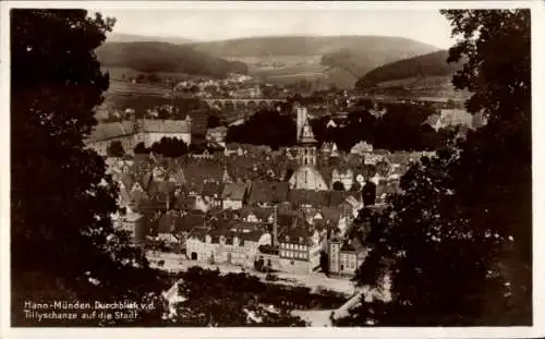 Ak Hann. Münden in Niedersachsen, Durchblick von der Tillyschanze auf den Ort