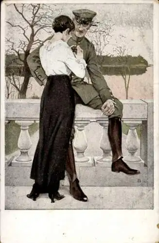 Künstler Ak Wennerberg, Bruno, Auf Urlaub, Soldat mit einer Frau