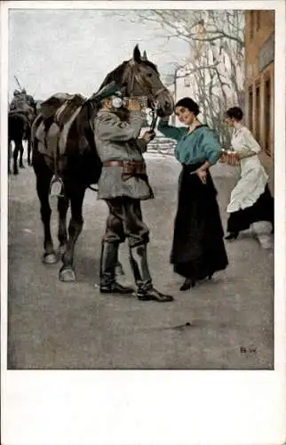 Künstler Ak Wennerberg, B., Ein frischer Trunk, Deutscher Soldat mit Bierkrug, Kellnerinnen