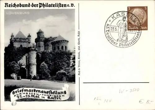 Ganzsachen Ak Kassel in Hessen, Löwenburg, Reichsbund der Philatelisten, Briefmarkenaustellung 1937