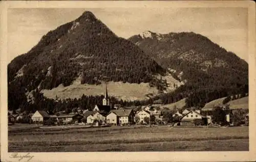 Ak Burgberg im Allgäu, Panorama, Grünten, Metzgerei-Gasthaus zum Kreuz
