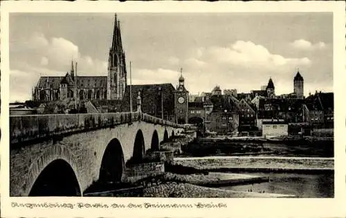 Ak Regensburg an der Donau Oberpfalz, Steinerne Brücke, Dom