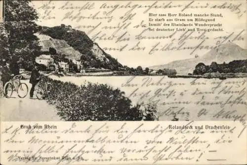 Ak Rolandseck Remagen am Rhein, Drachenfels, Fahrradfahrer